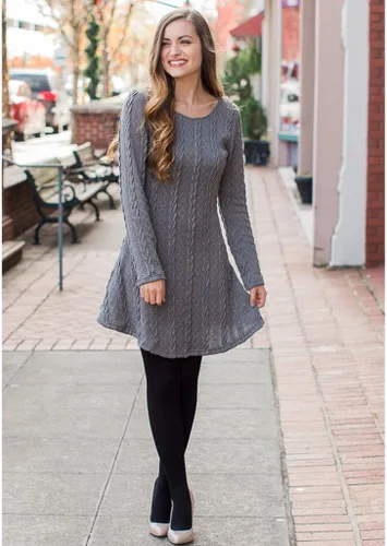 Vista 6 de Mansy - Vestido de punto para mujer con cuello redondo y estilo suéter
