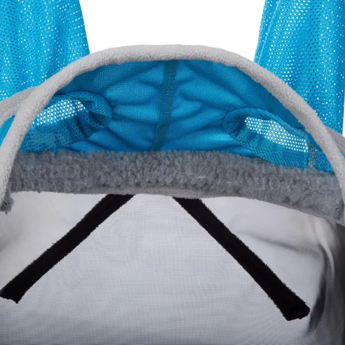 Vista 148 de Harrison Howard Máscara de mosca de caballo luminosa profesional estándar con orejas protección UV para caballo, azul y plateado, pequeño poni Azul