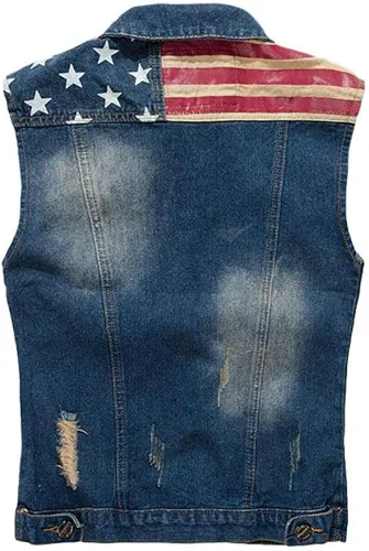 Vista 2 de Idopy Chaleco sin mangas de mezclilla rasgada, estilo retro, para hombre