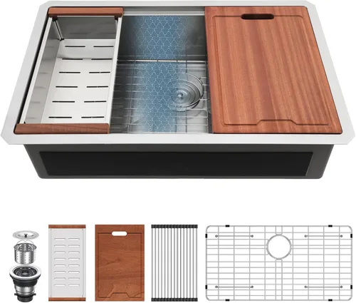 Vista 26 de Lordear - Fregadero de barra de 12 pulgadas bajo montaje, estación de trabajo, calibre 16, T304, 12 x 15, acero inoxidable, fregadero de cocina
