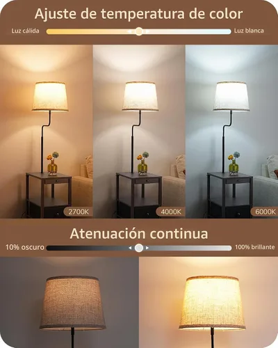 Vista 5 de EDISHINE Lámpara de pie con mesa regulable USB-A+puerto tipo C, nogal Madera de nogal