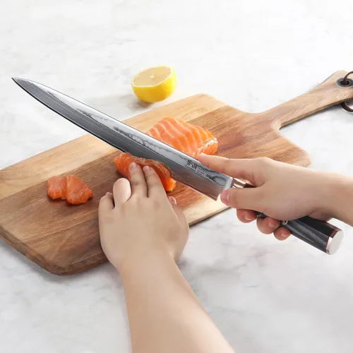 Vista 6 de Cangshan YARI Series 501301 - Cuchillo Sashimi de 12 pulgadas con funda, acero de Damasco X-7