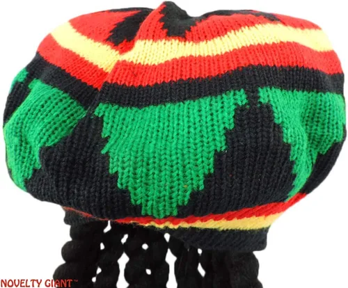 Vista 7 de NOVELTY GIANT WWW.NOVELTYGIANT.COM Rasta Dreadlock Reggae Jamaican Rhasta Hat wPot Leaf Gafas de sol