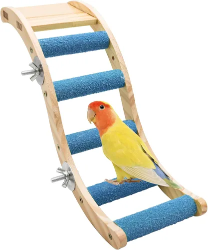 Vista 8 de Puente de escalera para pájaros, juguetes de escalera de madera para mascotas, accesorios de jaula de pájaros para mascotas, escalera de escalada
