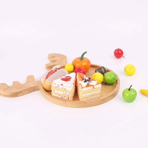 Vista 4 de Bandeja de madera para servir platos de Navidad, bandeja de plato de sushi con forma de cuerno de oreja de alce de Navidad para restaurante y hogar