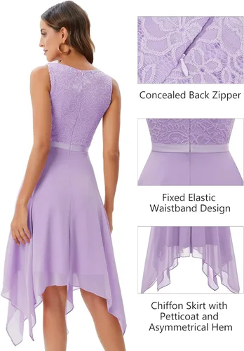 Vista 5 de Meetjen - Vestido de encaje floral para mujer, clásico, acampanado, con dobladillo, formal, para cóctel