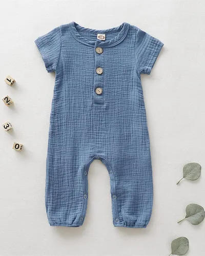 Vista 2 de Saeaby Ropa de bebé para recién nacido, traje de algodón y lino, manga corta, mameluco de una pieza, ropa de bebé