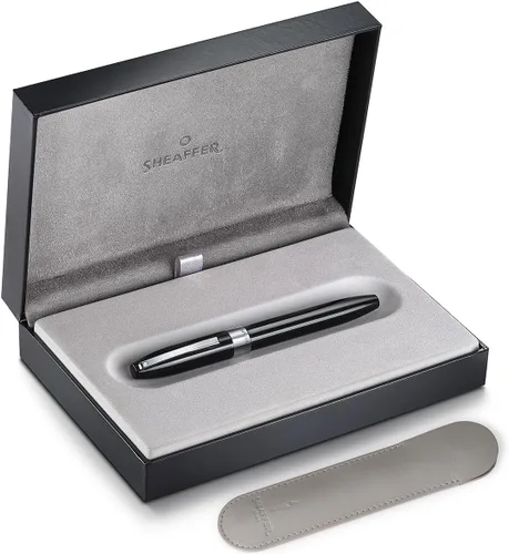 Vista 9 de Sheaffer Legacy 9064 - Pluma estilográfica, punta mediana con incrustaciones de oro PVD de 14 quilates, acabado de laca negra con borde cromado