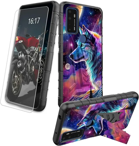 Vista 16 de Funda para AT&T Maestro Max 2021/Cricket Ovation 2 con protector de pantalla de vidrio templado, funda resistente con función atril integrada