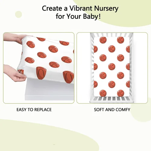 Vista 6 de Sábanas bajeras ajustables con temática de baloncesto, sábanas portátiles para cuna para niños pequeños, sábana de bebé para niños y niñas, 24 x 38