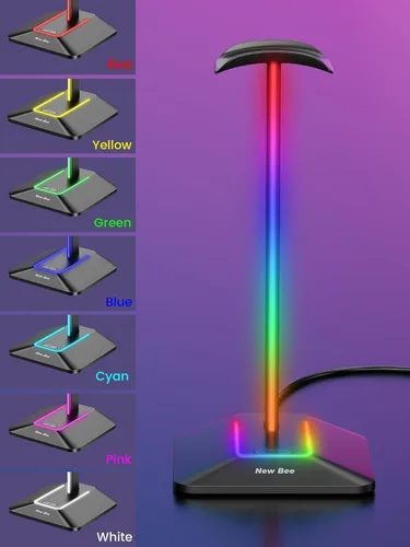Vista 3 de New bee RGB Headphone Stand Desk Gaming Headset Holder with 7 Light Modes and Non-Slip Rubber Base Suitable for All Earphone Accessories(Black)
