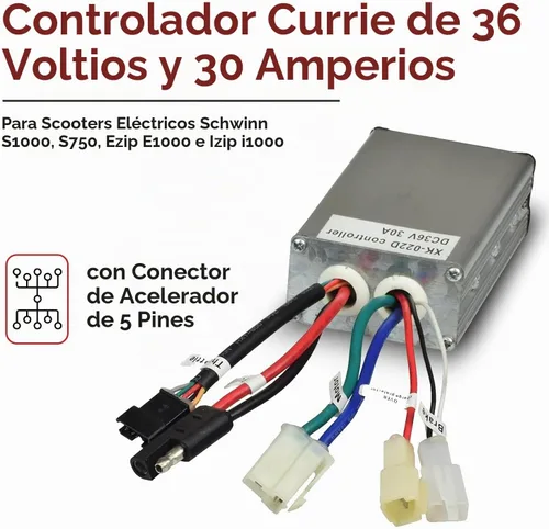 Vista 2 de Currie Controlador de 36 voltios y 30 amperios - con conector de acelerador de 5 pines para scooters eléctricos Schwinn S1000, S750, Ezip E1000 e