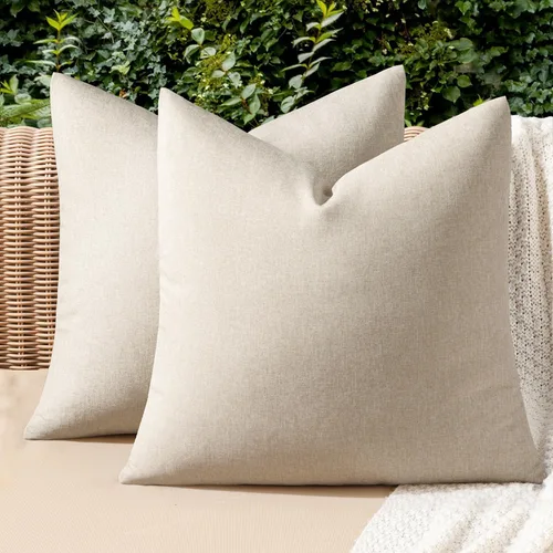 Vista 31 de MIULEE - Paquete de 2 fundas de almohada decorativas para exteriores, impermeables, sólidas, de imitación de lino, para jardín, casa de campo, Azul