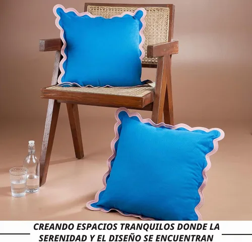 Vista 3 de Fundas de almohada Folkulture Juego de 2 fundas de almohada decorativas (50 x 50 cm) Fundas de almohada azules de algodón para sofá o lindas