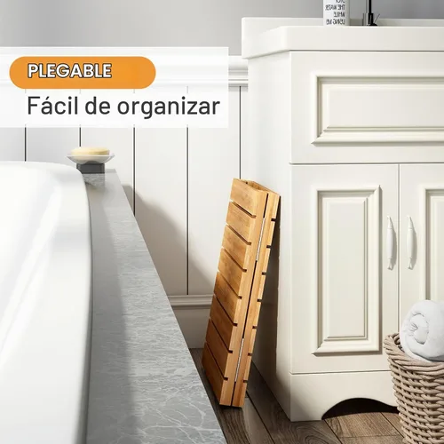 Vista 5 de Tapete de baño de bambú impermeable para ducha, tapete de madera para baño, plegable, antideslizante, resistente, tapete de ducha para interiores