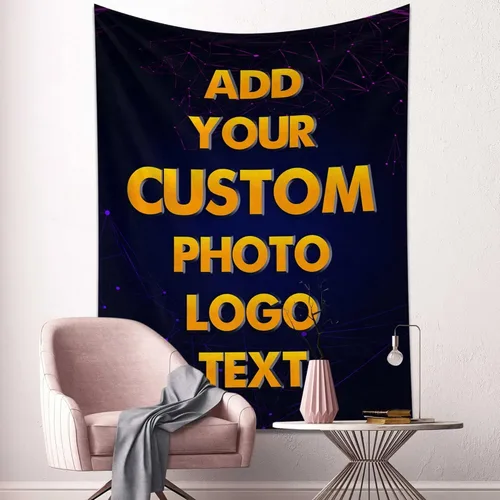 Vista 8 de Tapiz personalizado para cargar imágenes, diseño personalizado con foto/logotipo/texto, para colgar en la pared para bodas, festivales, cumpleaños