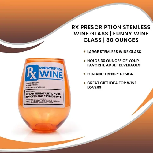 Vista 7 de Copa de vino sin tallo con receta Rx Copa de vino divertida 30 onzas