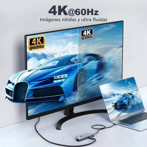 Vista 3 de Concentrador USB C, intpw 6 en 1, adaptador multipuerto USB C con HDMI 4K @60Hz, Gigabit Ethernet, 100W PD, transferencia de datos USB 3.0 de 5
