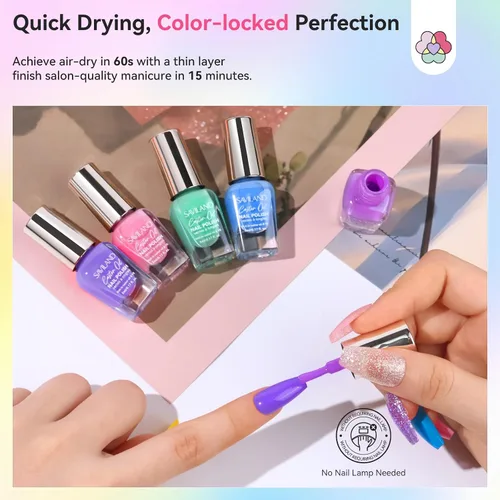 Vista 5 de SAVILAND - Juego de esmaltes de uñas de 20+3 colores con capa base brillante y mate Quick Dry, Pastel Pink Blue Green Yellow, Spring Summer