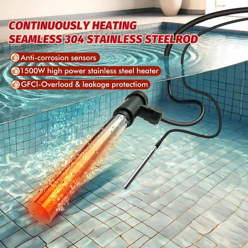 Vista 2 de Calentador de agua totalmente sumergible de 1500 W para piscina, bañera de hidromasaje eléctrica portátil y piscina de tierra calentador de agua