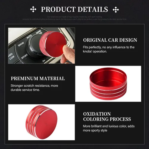 Vista 3 de LECART Accesorios rojos para automóvil aptos para Jeep Grand Cherokee 2014-2021 Central Multimedia 4WD, cubierta de perilla de interruptor