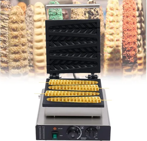 Vista 11 de Máquina de hacer gofres comercial de acero inoxidable de 1750 W, máquina de panadería redonda de 110 V, máquina eléctrica para hacer gofres de acero