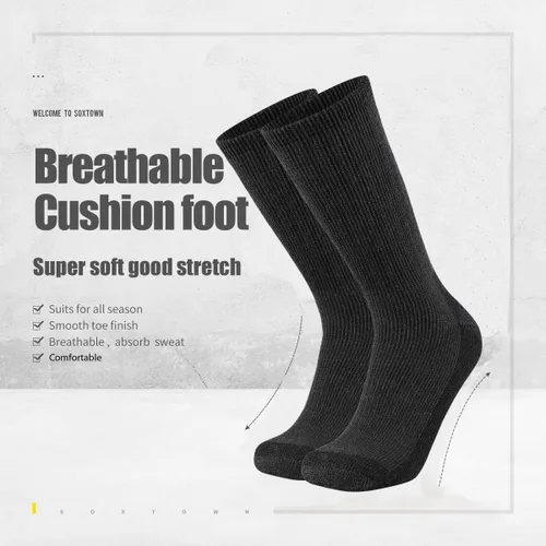 Vista 2 de SOX TOWN Men's Merino Wool Cushion Crew Socks Moisture Wicking Control for Outdoor Hiking Work Boot Thermal Warm All Seasons
