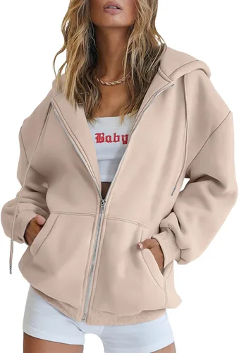 Vista 14 de EFAN Sudaderas con capucha lindas para mujer con cordón y cremallera, chaqueta de otoño de gran tamaño, sudaderas casuales con bolsillo Negro