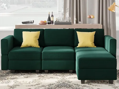 Vista 18 de Belffin - Sofá modular de terciopelo con asientos de almacenamiento, sofá de 3 plazas para sala de estar, color negro