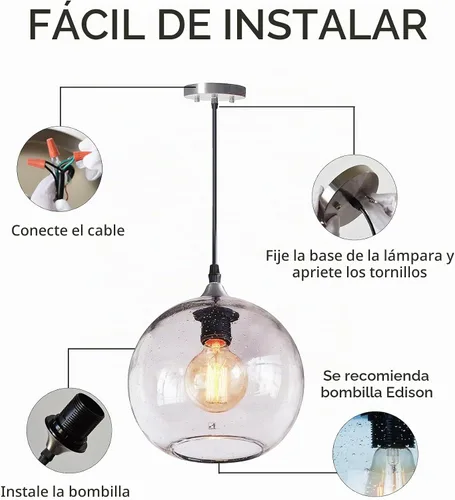 Vista 7 de Iluminación colgante para isla de cocina, luces colgantes de vidrio rústico moderno, globo transparente, luces de burbujas de semillas Clear 2-PACK
