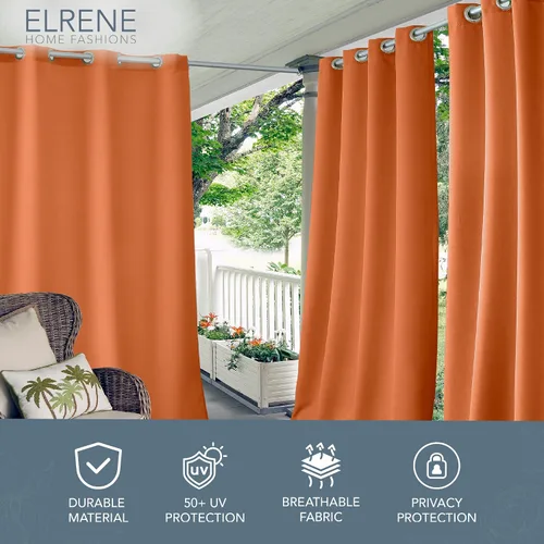 Vista 2 de Elrene Home Fashions Panel de cortina de ventana con ojales y protección UV para interiores y exteriores Naranja