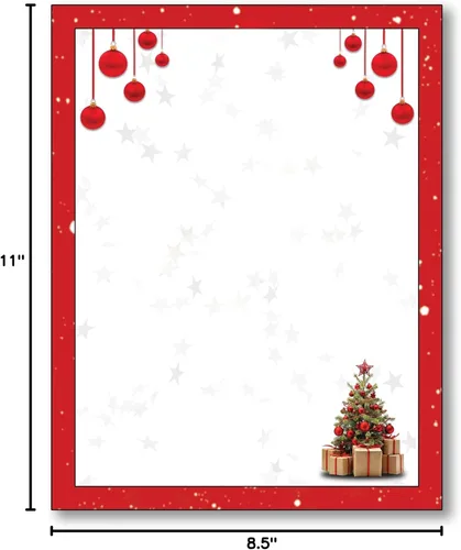 Vista 6 de Red Bulbs & Christmas Tree Stationery Paper – 80 hojas de membrete – Papel de impresora navideña de 8.5 x 11 pulgadas para cartas, invitaciones