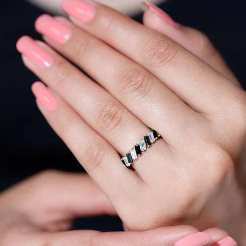 Vista 14 de Anillo de boda de ónix negro real (calidad AAA, joyería de piedras preciosas apilables para mujeres)