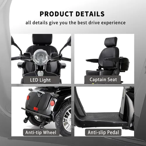 Vista 4 de Scooters de movilidad para personas mayores y adultos, capacidad de 500 libras - Carrito de movilidad eléctrico todo terreno de 800W - Scooter