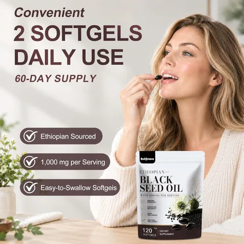 Vista 3 de Aceite de semilla negra etíope 120 cápsulas blandas suplementos