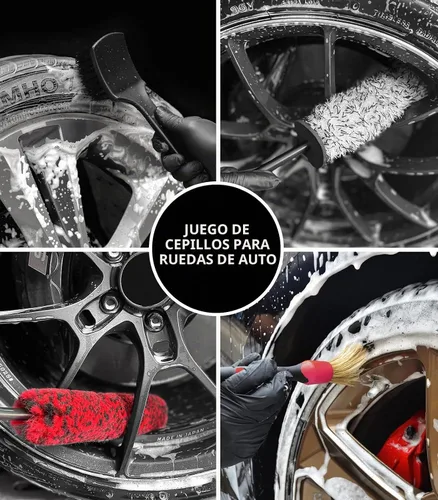Vista 2 de YeewayVeh 4Pack Kit de Limpieza de Ruedas de Coche, Cepillo de Rueda Flexible y Cepillo Limpiador de Llanta de Microfibra, Cepillo de Neumáticos