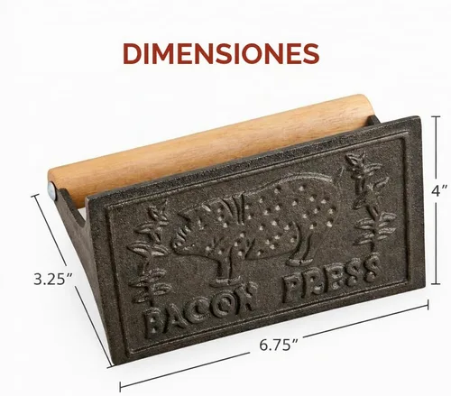 Vista 7 de HIC Kitchen Bacon Press, Heavyweight Cast Iron, Rectangular With Wood Handle, For Stovetop Grill And Griddle