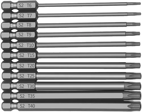 Vista 8 de 11PCS Torx Cabeza Destornillador Broca 1/4 pulgada Hex Shank S2 Acero 2.953 in Longitud Magnética Seguridad Destornillador Set T6-T40 Estrella