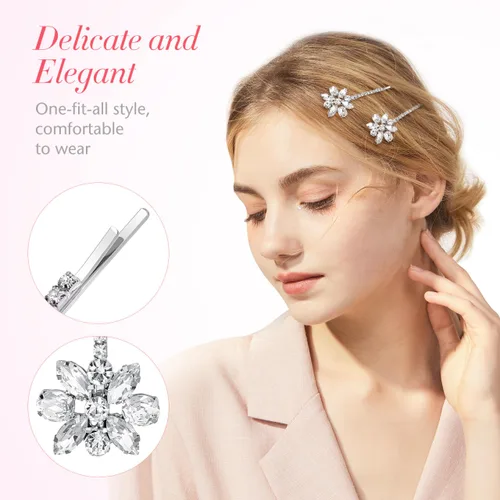 Vista 4 de Lurrose Pinzas Bobby con diamantes de imitación: horquillas decorativas para el cabello de las mujeres - Clip de pelo de novia para mujeres y niñas