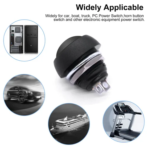 Vista 5 de Twidec /6 unids interruptor de botón momentáneo de 0.472 in agujero de montaje de 1/2 "encendido apagado mini redondo impermeable negro con cables