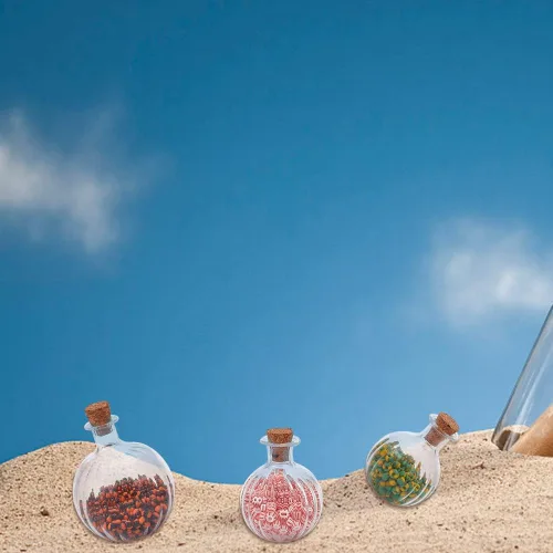 Vista 7 de 6 mini botellas de vidrio redondas de vidrio esférico de deseos con tapones de corchos, tarros pequeños transparentes para bodas, fiestas
