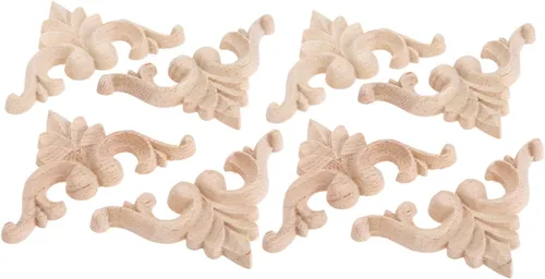 Vista 8 de MUXSAM Apliques tallados en madera, calcomanías Little Onlays, 8 piezas de tallas de madera sin pintar para armario, chimenea, tocador, cama