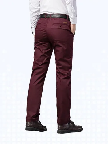 Vista 5 de Banana Bucket Pantalones de vestir ajustados para hombre, pantalones chinos elásticos de color caqui, pantalones casuales planos con bolsillos