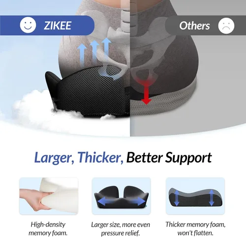 Vista 4 de ZIKEE Cojín de asiento grueso, almohada ergonómica de espuma viscoelástica para hemorroides para cadera, ciática, alivio de sentado prolongado
