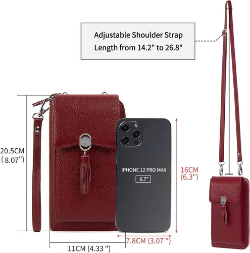 Vista 3 de Pequeña bolsa cruzada de piel auténtica para mujer, con bloqueo Rfid, para teléfono celular, cartera con ranuras para tarjetas