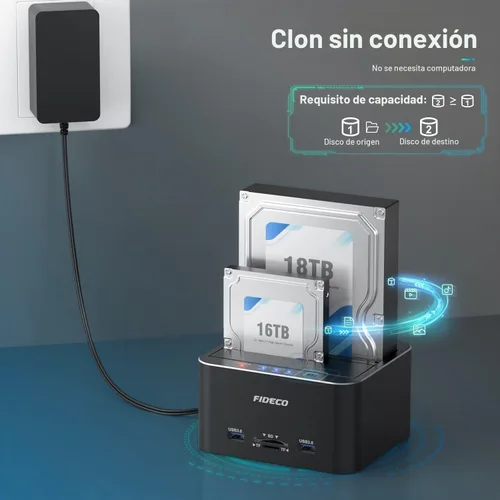 Vista 3 de FIDECO Estación de acoplamiento para disco duro, USB 3.0 Estaciones de acoplamiento de disco duro de aluminio 2.5"/3.5" SATA HDD SSD, lector