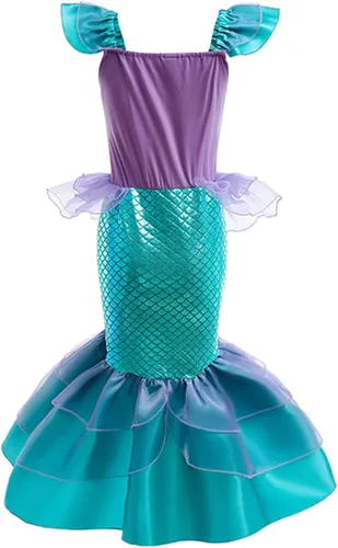 Vista 3 de Disfraz de sirena para niñas 2023, vestido de fiesta de princesa de sirena con diadema