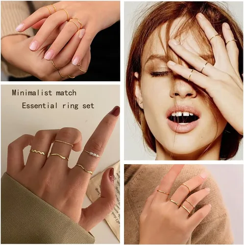 Vista 3 de WFYOU 10 anillos simples chapados en oro de 18 quilates de 0.039-0.079 in para mujeres y niñas, anillos midi apilables de nudillos, elegantes