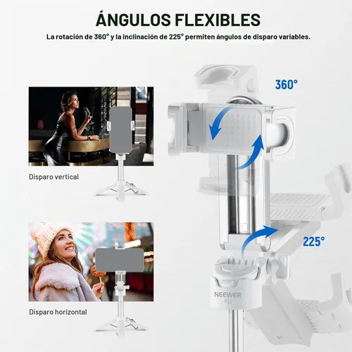 Vista 4 de NEEWER Palo selfie con obturador remoto Bluetooth desmontable, trípode de viaje plegable ligero para iPhone para vlogs de YouTube/TikTok