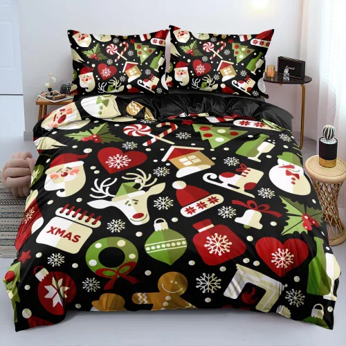 Vista 15 de Juego de funda de edredón de Navidad 3D, fundas de edredón y fundas de almohada con patrón de lazo rojo, juegos de ropa de cama de color pulido